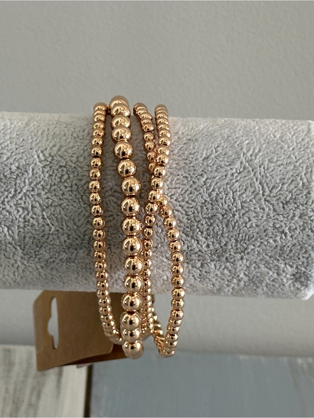 NWT Set of 4 Stackable Gold Tone Ball Beaded Stretch Bracelets